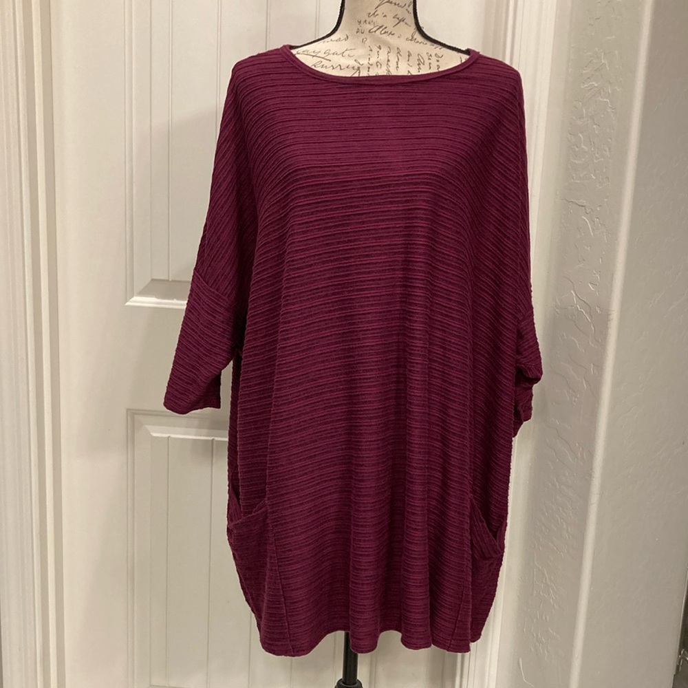 CUT LOOSE Burgundy Striped Top 1X